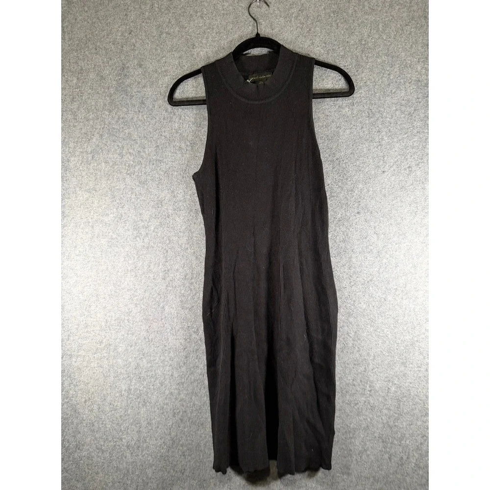 House of Harlow 1960 Black Ribbed Mock Neck Bodycon Midi Dress Womens‎ Large